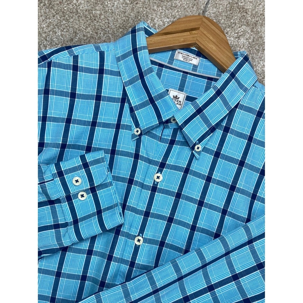 Peter Millar Plaid Button Down Shirt Mens Sz XXL Blue Long Sleeve Cotton Classic